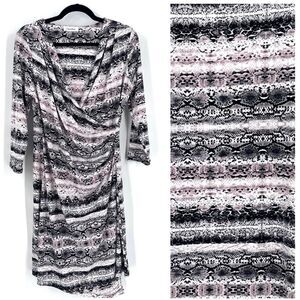 Calvin Klein Snake Skin Print Ruched faux Wrap Midi Dress medium office career